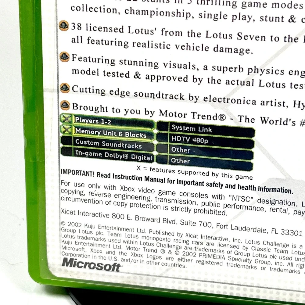 Motor Trend Presents Lotus Challenge Original Xbox OG Game CIB Complete Tested